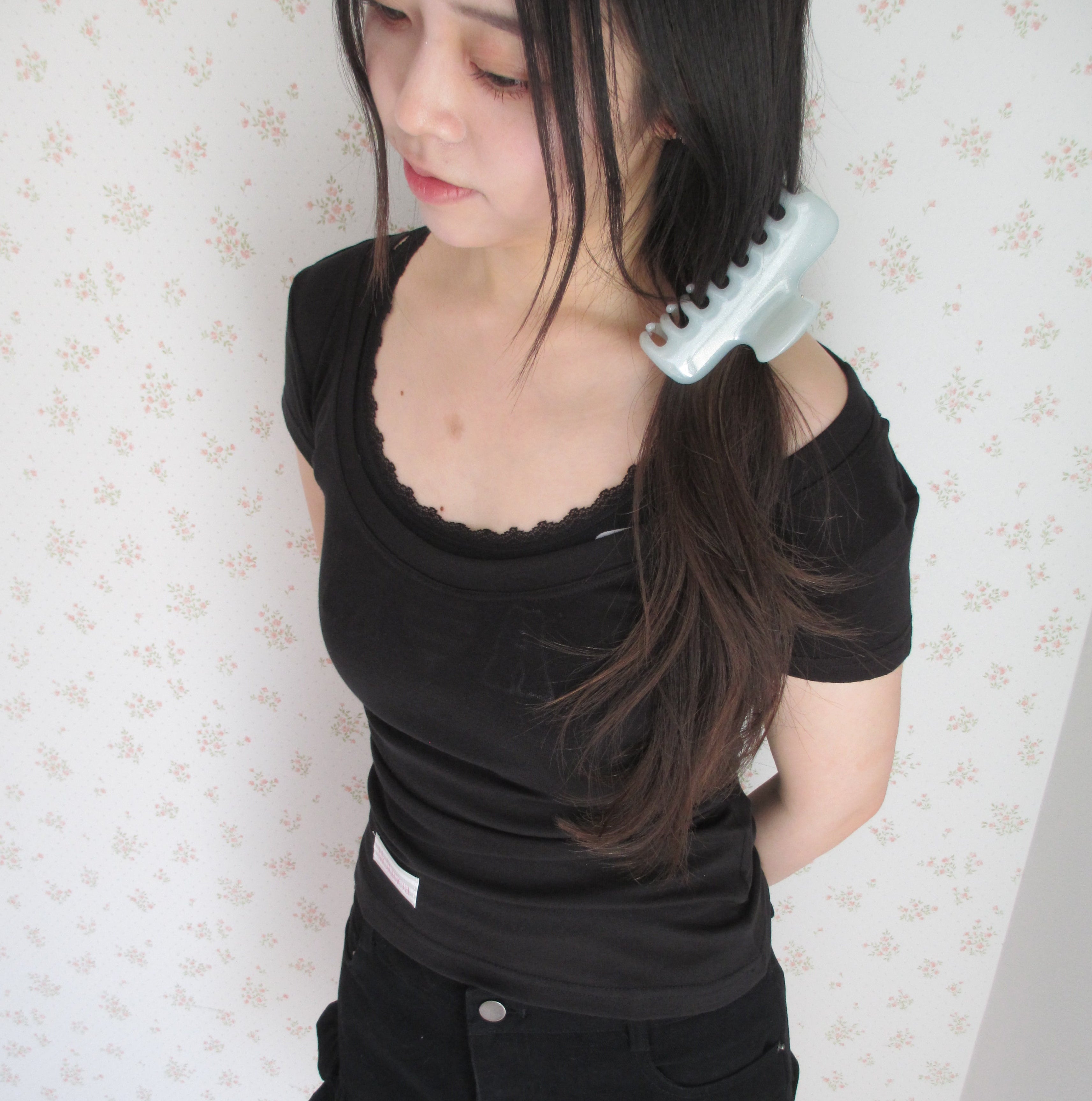 Wide-neck sheer T-Shirt