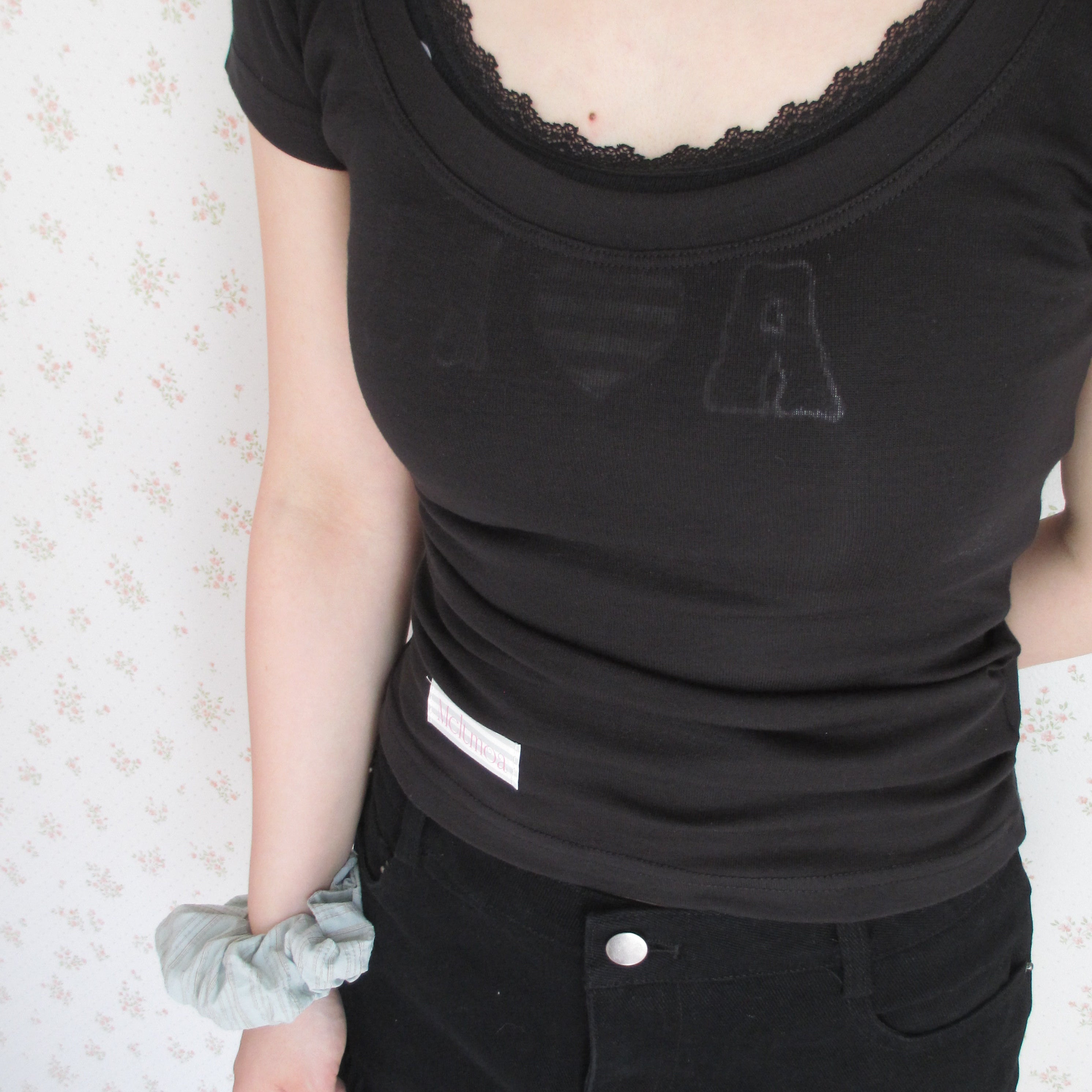 Wide-neck sheer T-Shirt
