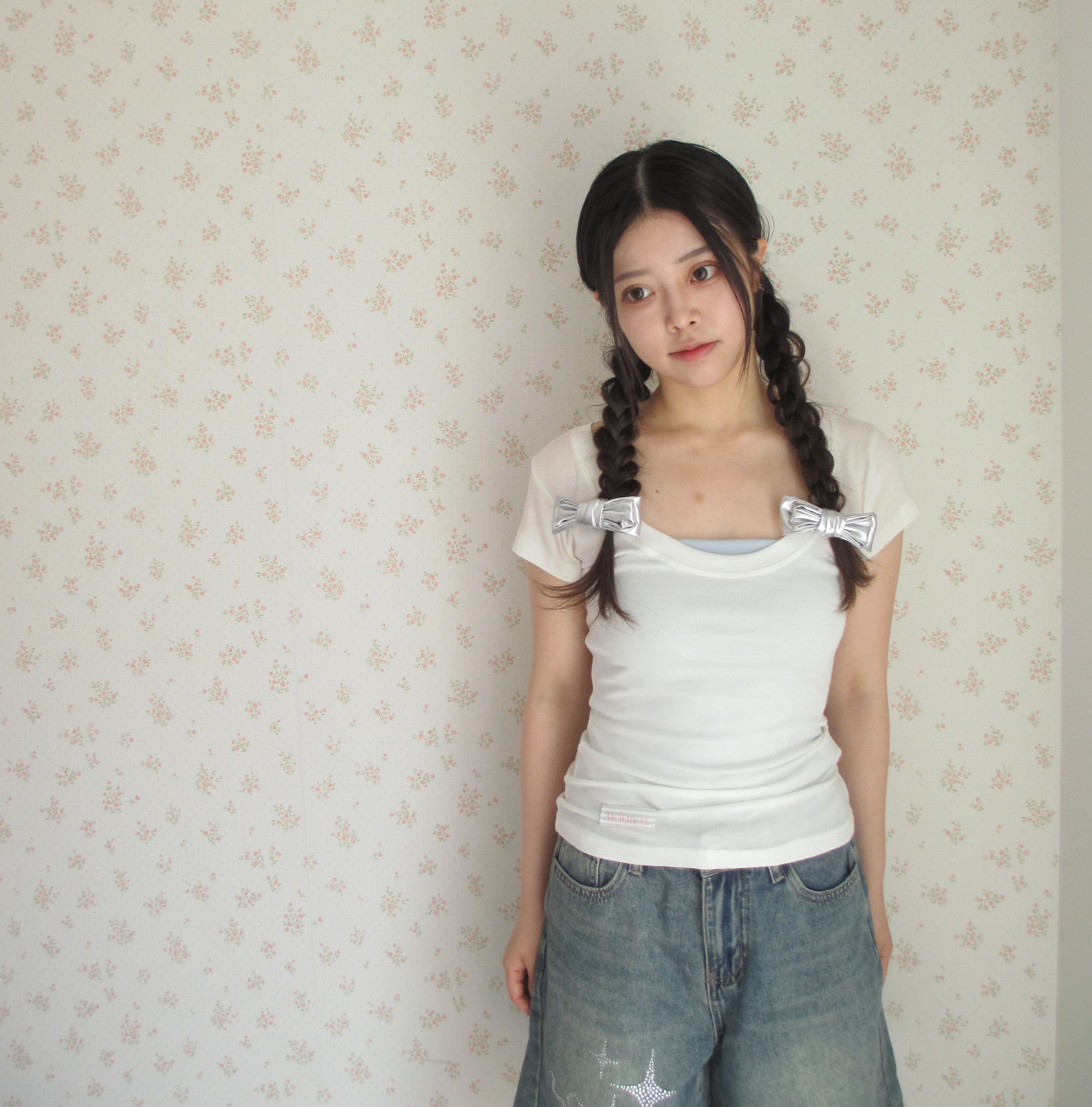 Wide-neck sheer T-Shirt